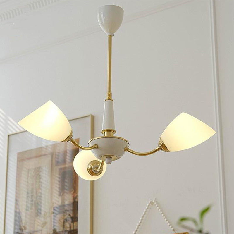 Traditional Vintage Oval Glass Brass 3/5 Light Chandelier For Living Room