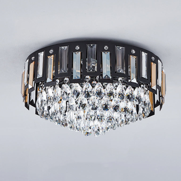 Modern Luxury Round Crystal Metal 3/5/8 Light Flush Mount Ceiling Light For Living Room
