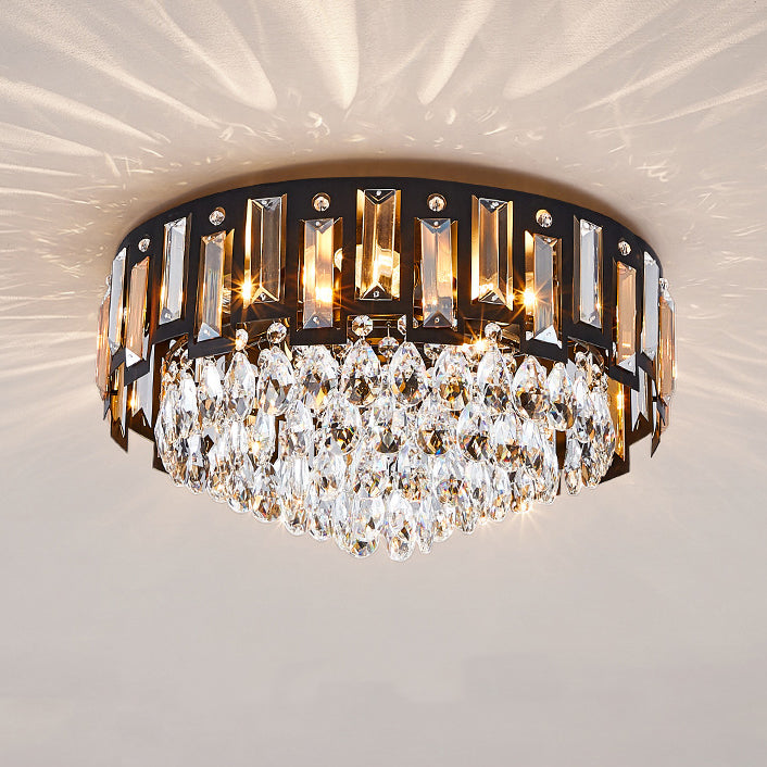 Modern Luxury Round Crystal Metal 3/5/8 Light Flush Mount Ceiling Light For Living Room
