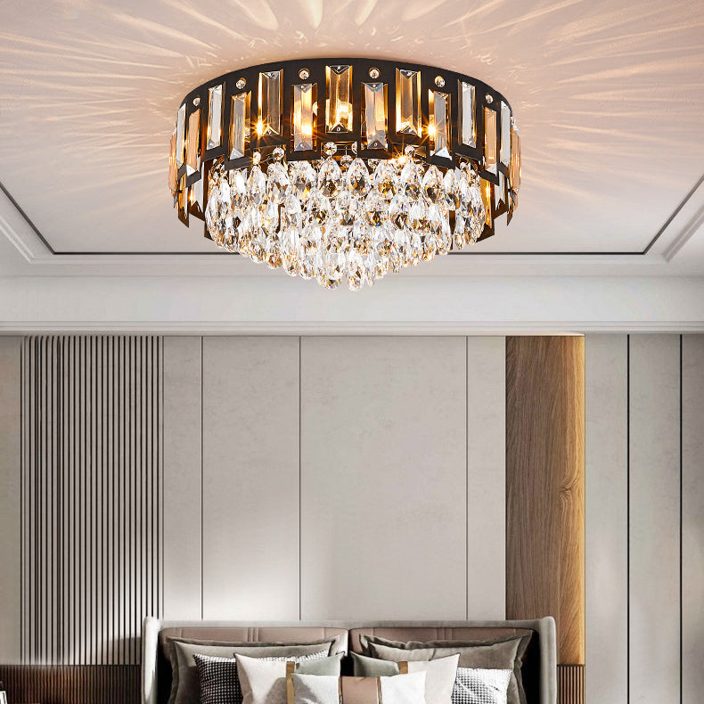 Modern Luxury Round Crystal Metal 3/5/8 Light Flush Mount Ceiling Light For Living Room