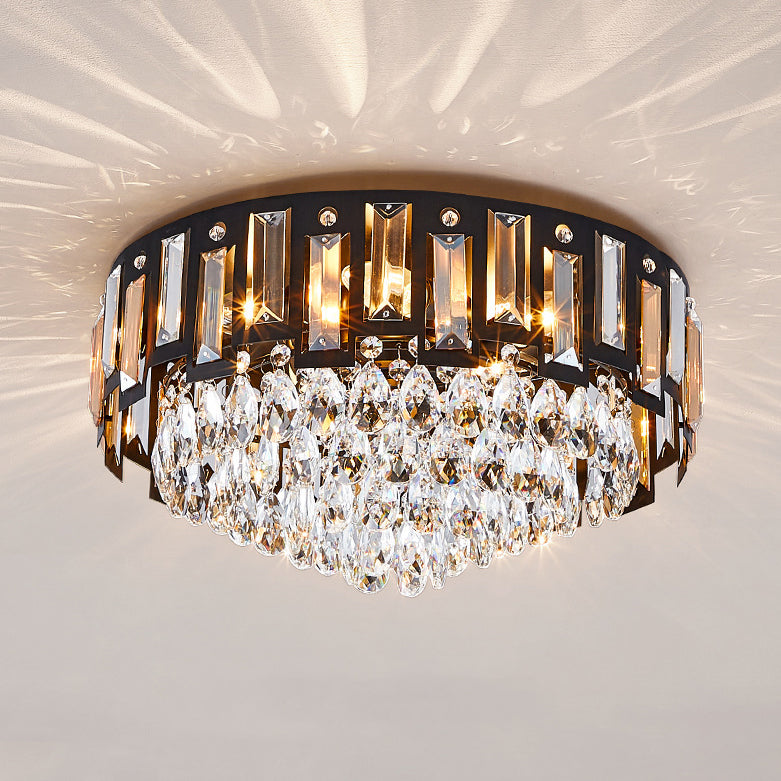 Modern Luxury Round Crystal Metal 3/5/8 Light Flush Mount Ceiling Light For Living Room
