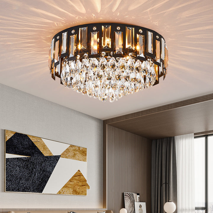 Modern Luxury Round Crystal Metal 3/5/8 Light Flush Mount Ceiling Light For Living Room