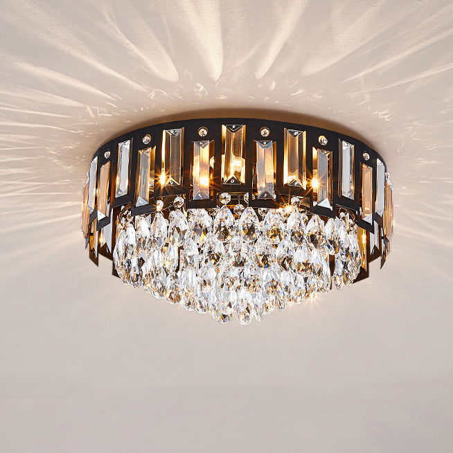 Modern Luxury Round Crystal Metal 3/5/8 Light Flush Mount Ceiling Light For Living Room