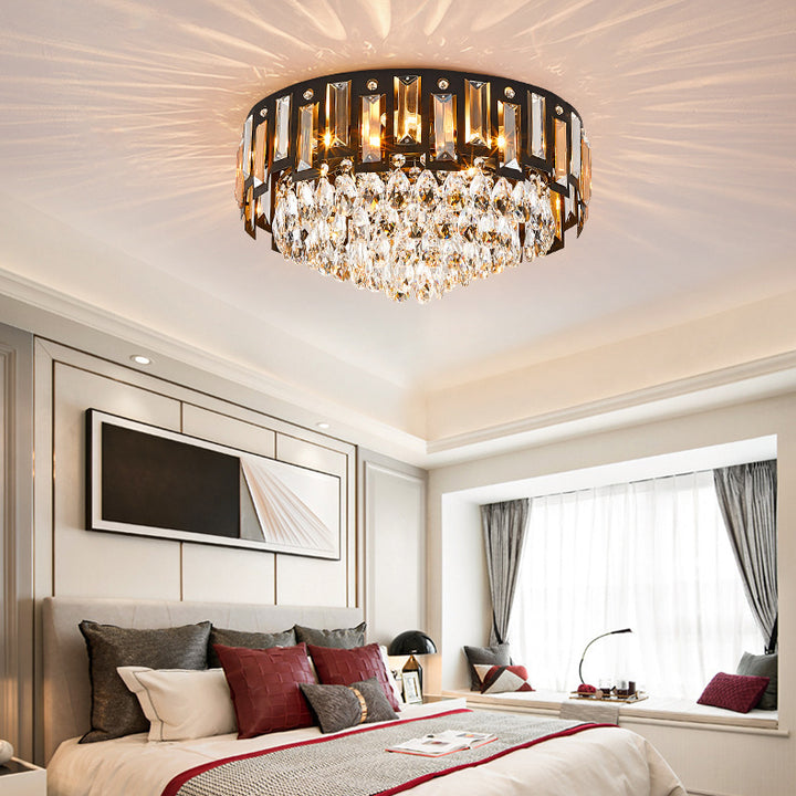 Modern Luxury Round Crystal Metal 3/5/8 Light Flush Mount Ceiling Light For Living Room