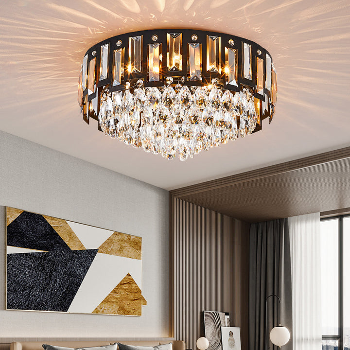 Modern Luxury Round Crystal Metal 3/5/8 Light Flush Mount Ceiling Light For Living Room