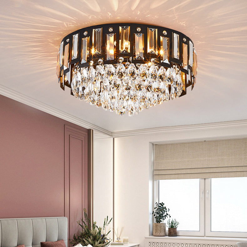 Modern Luxury Round Crystal Metal 3/5/8 Light Flush Mount Ceiling Light For Living Room