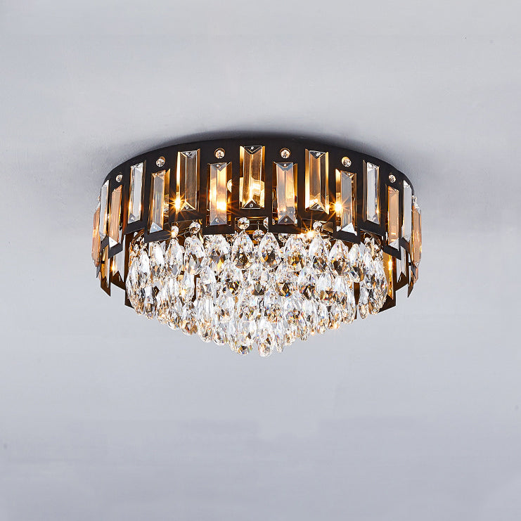 Modern Luxury Round Crystal Metal 3/5/8 Light Flush Mount Ceiling Light For Living Room