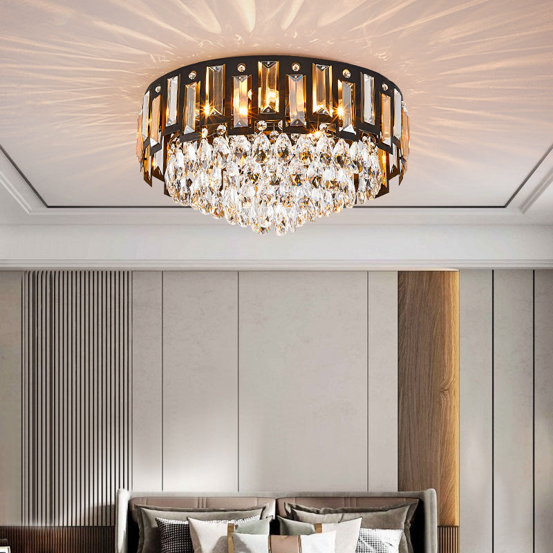 Modern Luxury Round Crystal Metal 3/5/8 Light Flush Mount Ceiling Light For Living Room