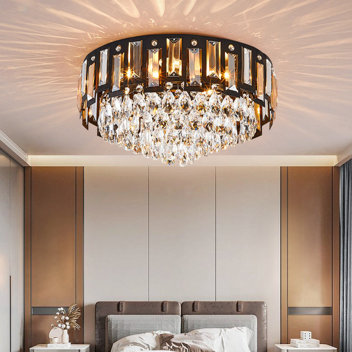 Modern Luxury Round Crystal Metal 3/5/8 Light Flush Mount Ceiling Light For Living Room