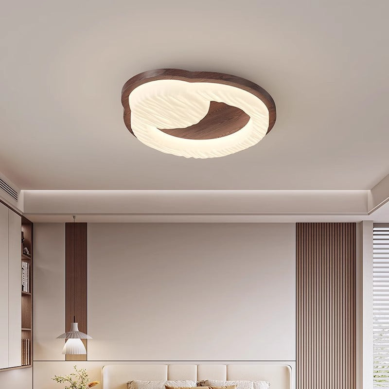 Plafonnier LED encastré rond en bois de caoutchouc vintage traditionnel pour salon 