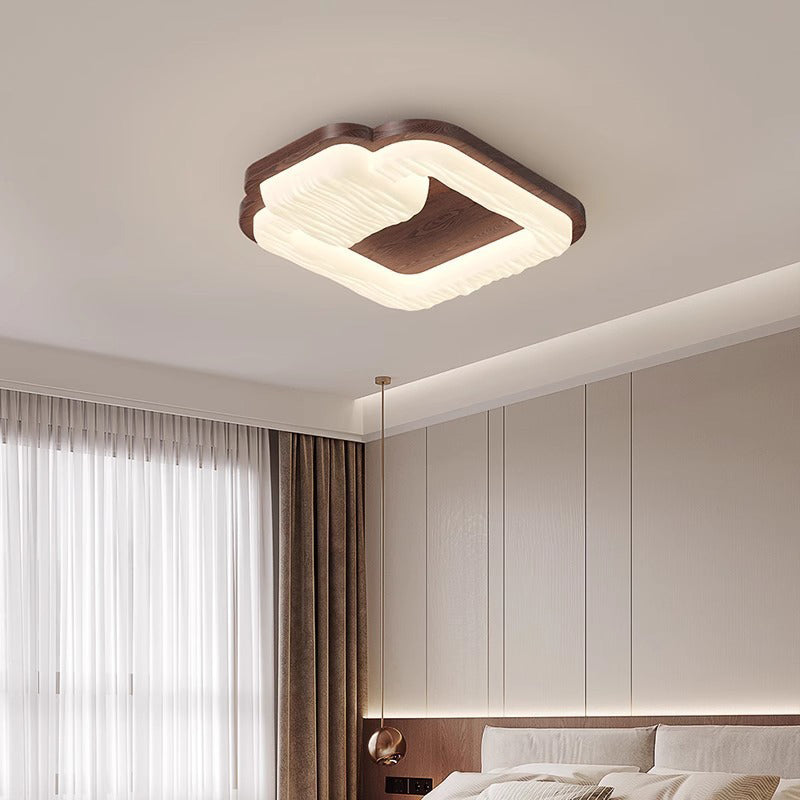 Plafonnier LED encastré rond en bois de caoutchouc vintage traditionnel pour salon 
