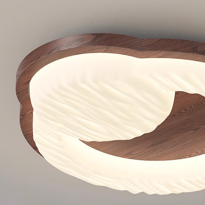 Plafonnier LED encastré rond en bois de caoutchouc vintage traditionnel pour salon 