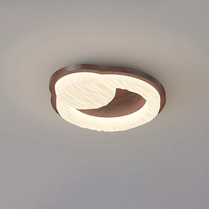 Plafonnier LED encastré rond en bois de caoutchouc vintage traditionnel pour salon 