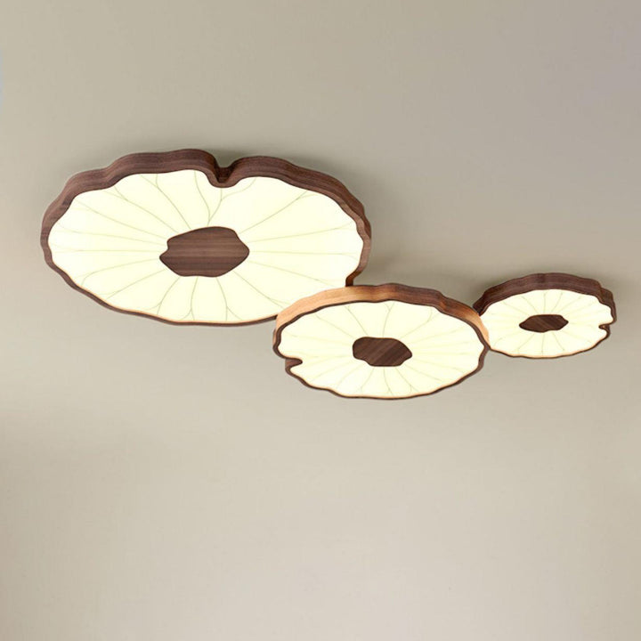 Traditionelle chinesische Deckenleuchte mit Lotusblatt aus rundem Eisen und Acryl LED für das Wohnzimmer 
