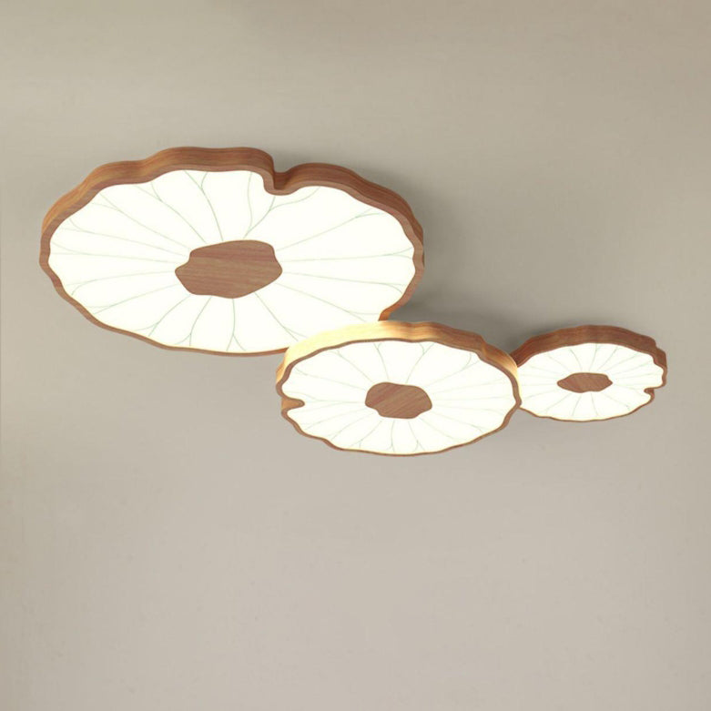 Traditionelle chinesische Deckenleuchte mit Lotusblatt aus rundem Eisen und Acryl LED für das Wohnzimmer 