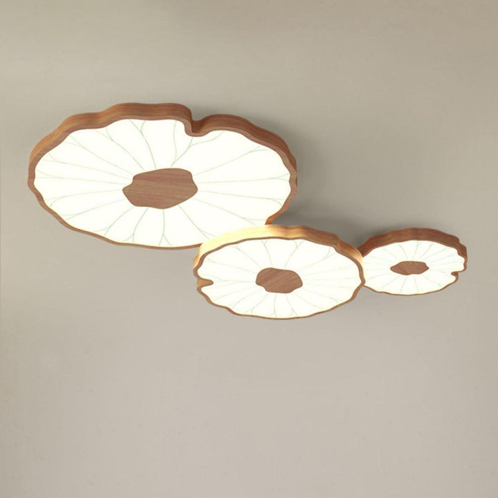 Traditionelle chinesische Deckenleuchte mit Lotusblatt aus rundem Eisen und Acryl LED für das Wohnzimmer 