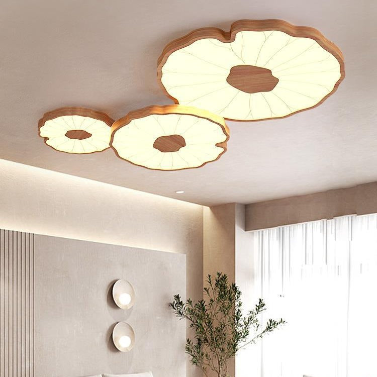 Traditionelle chinesische Deckenleuchte mit Lotusblatt aus rundem Eisen und Acryl LED für das Wohnzimmer 