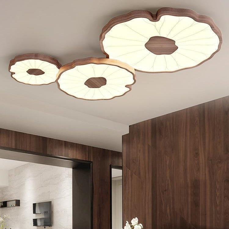 Traditionelle chinesische Deckenleuchte mit Lotusblatt aus rundem Eisen und Acryl LED für das Wohnzimmer 