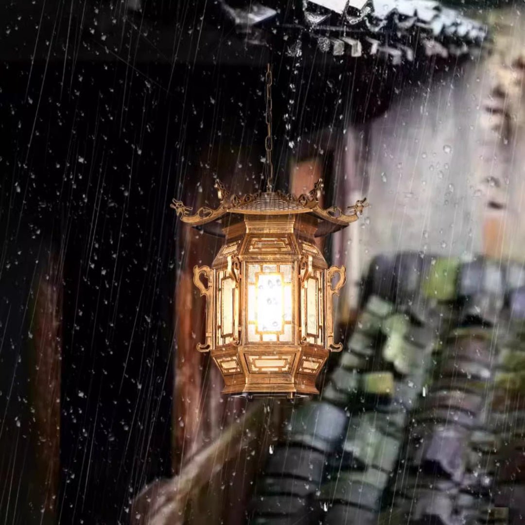 Traditional Chinese Lantern Aluminum PVC 1-Light Pendant Light For Outdoor Patio