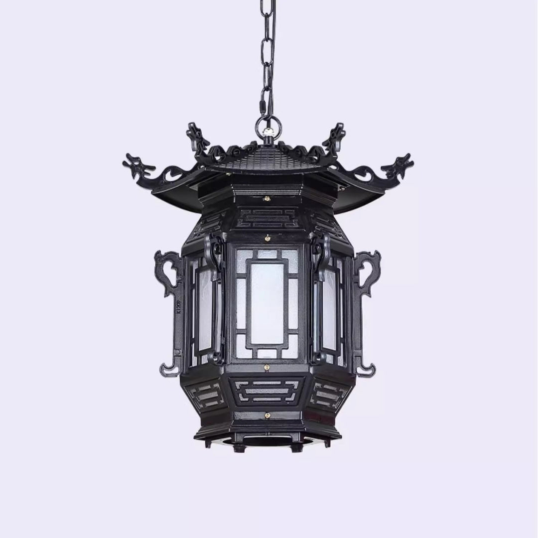 Traditional Chinese Lantern Aluminum PVC 1-Light Pendant Light For Outdoor Patio