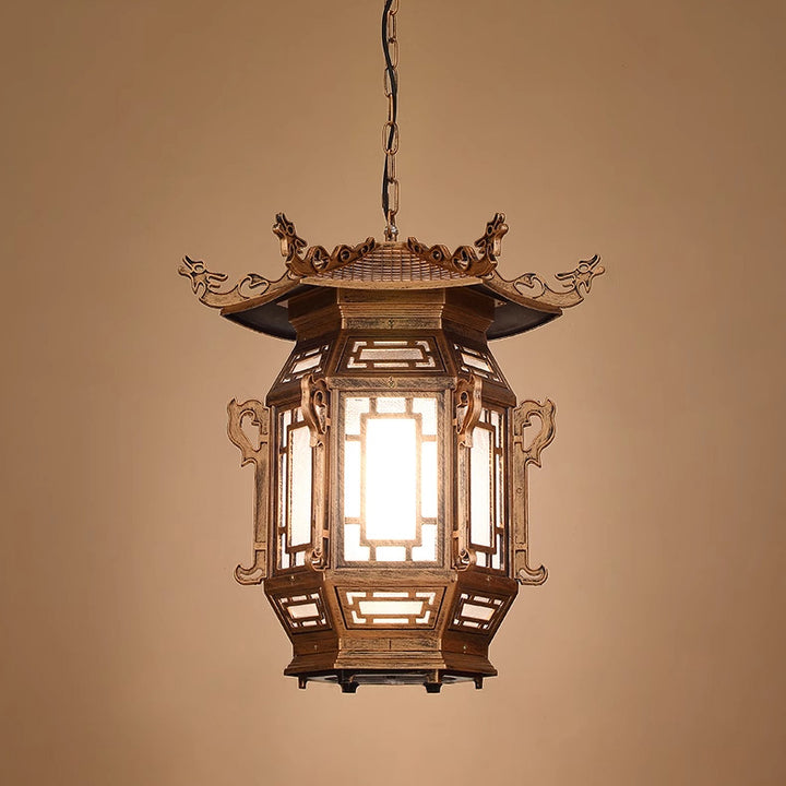 Traditional Chinese Lantern Aluminum PVC 1-Light Pendant Light For Outdoor Patio