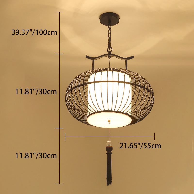 Lámpara colgante de tela de hierro con globo chino tradicional de 2 luces para sala de estar 