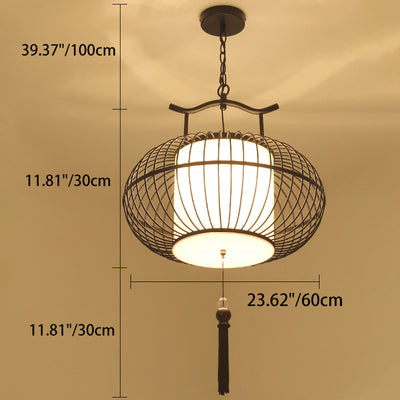 Lámpara colgante de tela de hierro con globo chino tradicional de 2 luces para sala de estar 