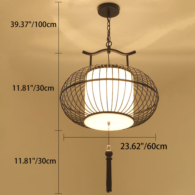 Lámpara colgante de tela de hierro con globo chino tradicional de 2 luces para sala de estar 