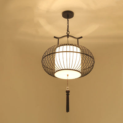 Lámpara colgante de tela de hierro con globo chino tradicional de 2 luces para sala de estar 