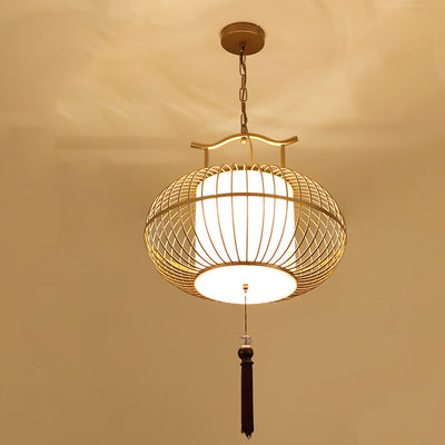 Lámpara colgante de tela de hierro con globo chino tradicional de 2 luces para sala de estar 