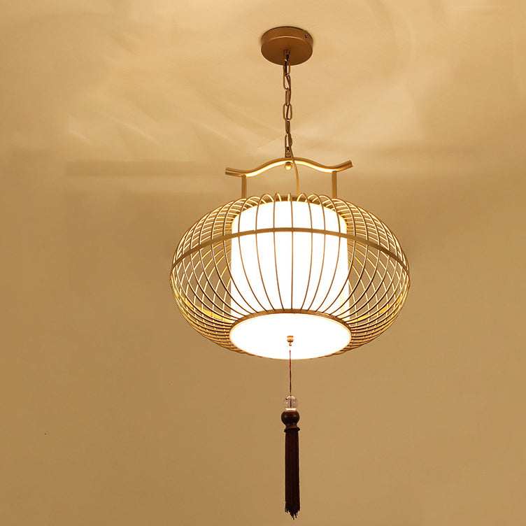 Lámpara colgante de tela de hierro con globo chino tradicional de 2 luces para sala de estar 