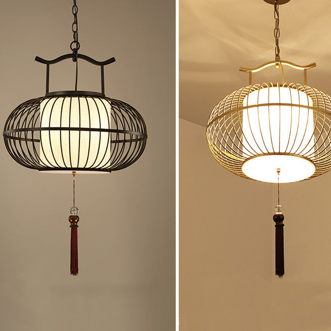 Lámpara colgante de tela de hierro con globo chino tradicional de 2 luces para sala de estar 