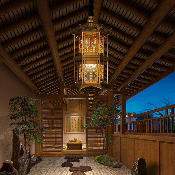Traditional Chinese Palace Metal 1-Light Pendant Light For Hallway