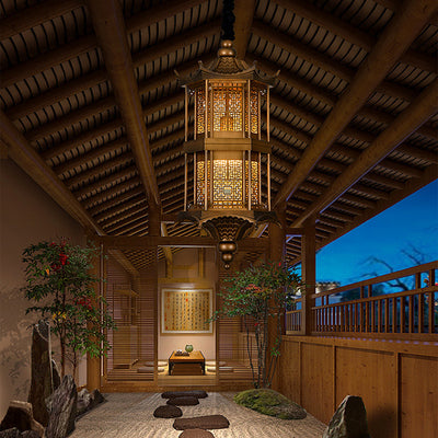 Traditional Chinese Palace Metal 1-Light Pendant Light For Hallway