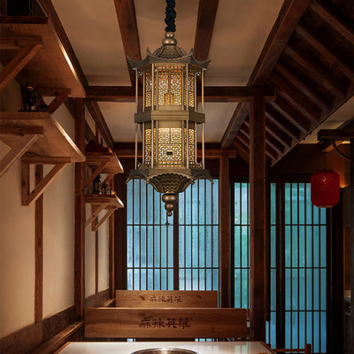 Traditional Chinese Palace Metal 1-Light Pendant Light For Hallway