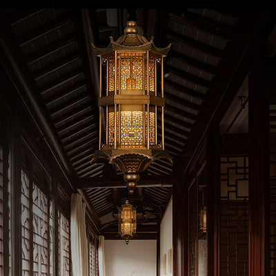 Traditional Chinese Palace Metal 1-Light Pendant Light For Hallway