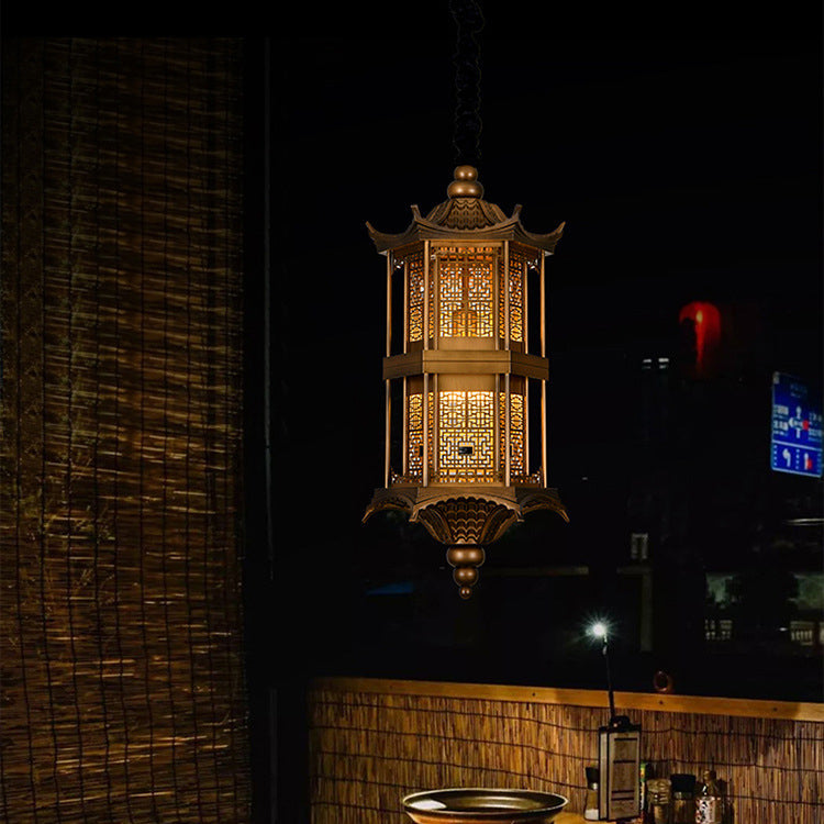 Traditional Chinese Palace Metal 1-Light Pendant Light For Hallway