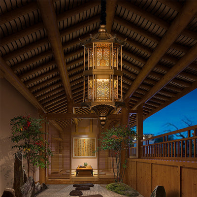 Traditional Chinese Palace Metal 1-Light Pendant Light For Hallway