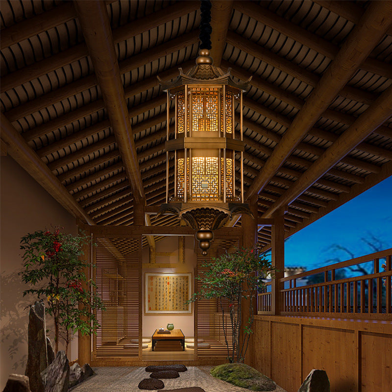 Traditional Chinese Palace Metal 1-Light Pendant Light For Hallway