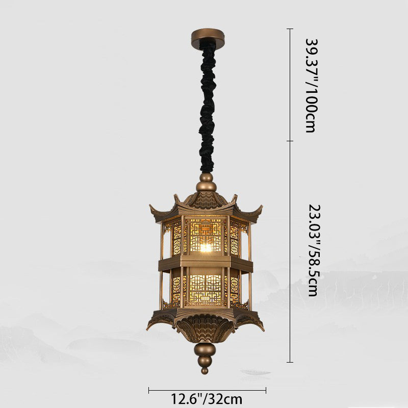 Traditional Chinese Palace Metal 1-Light Pendant Light For Hallway