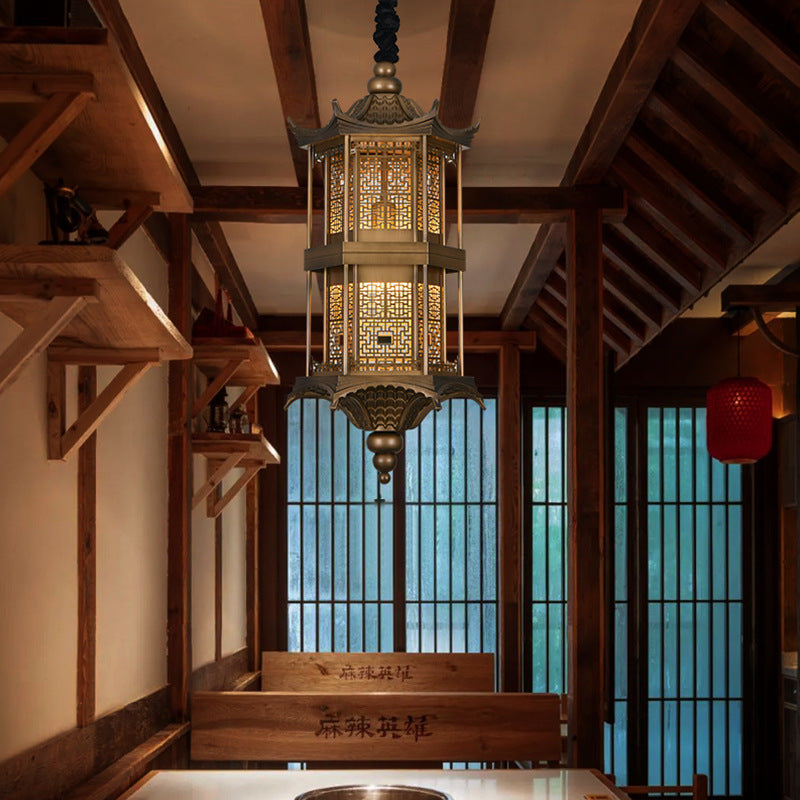 Traditional Chinese Palace Metal 1-Light Pendant Light For Hallway