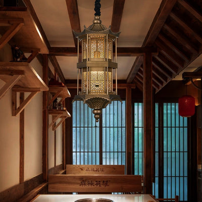 Traditional Chinese Palace Metal 1-Light Pendant Light For Hallway