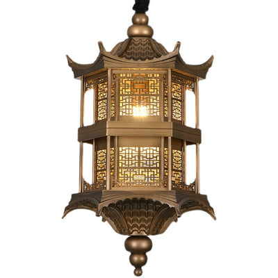 Traditional Chinese Palace Metal 1-Light Pendant Light For Hallway