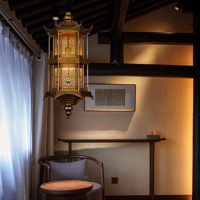 Traditional Chinese Palace Metal 1-Light Pendant Light For Hallway