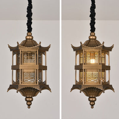 Traditional Chinese Palace Metal 1-Light Pendant Light For Hallway