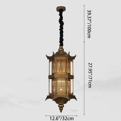 Traditional Chinese Palace Metal 1-Light Pendant Light For Hallway
