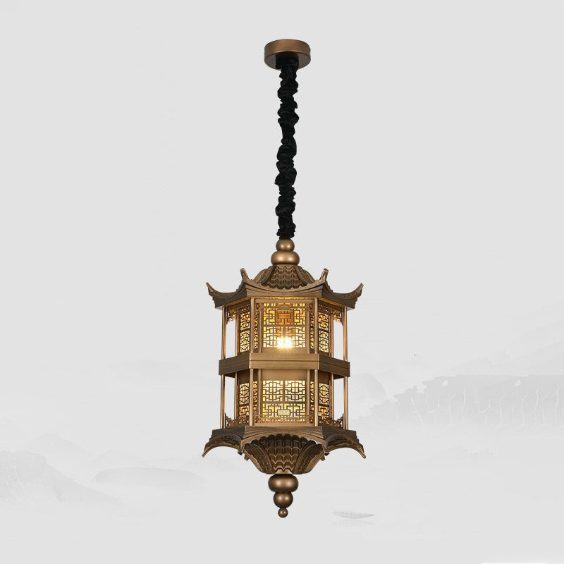 Traditional Chinese Palace Metal 1-Light Pendant Light For Hallway