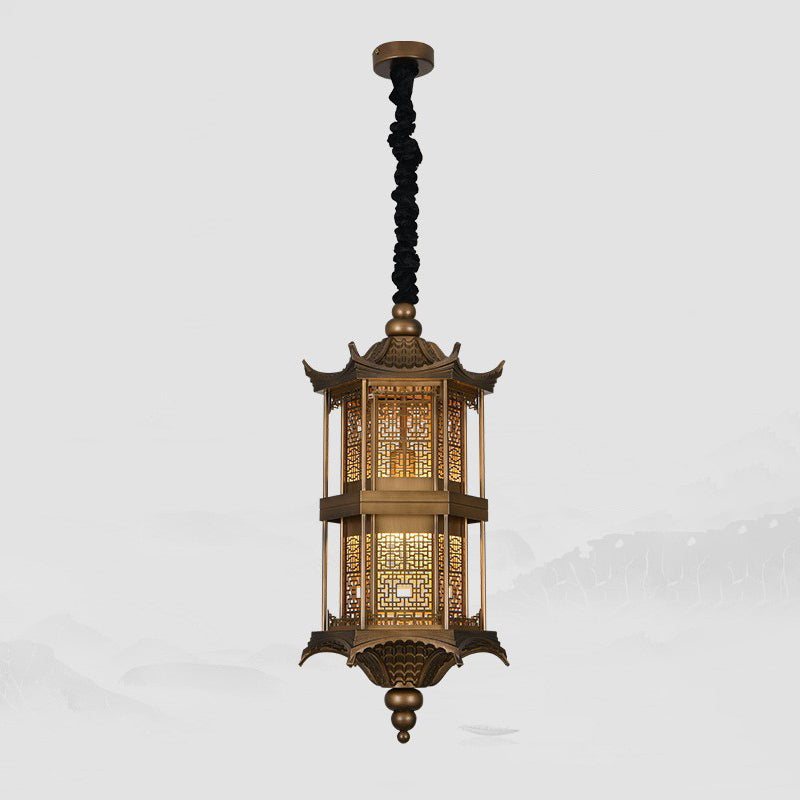 Traditional Chinese Palace Metal 1-Light Pendant Light For Hallway