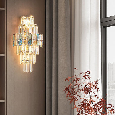 Modern Luxury Trapezoid Metal Crystal Aluminum 3/5/8 Light Wall Sconce Lamp For Living Room