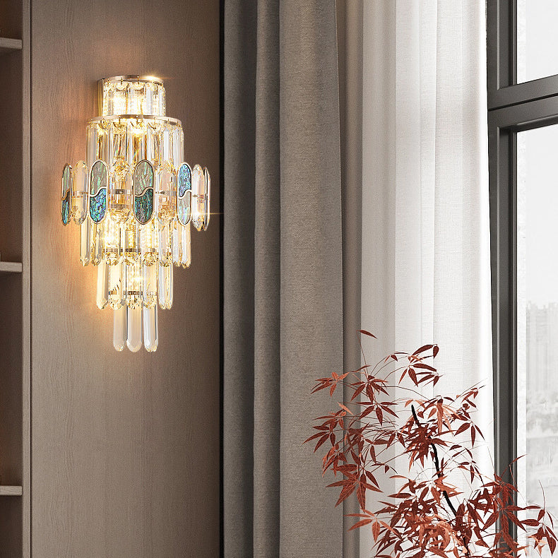 Modern Luxury Trapezoid Metal Crystal Aluminum 3/5/8 Light Wall Sconce Lamp For Living Room